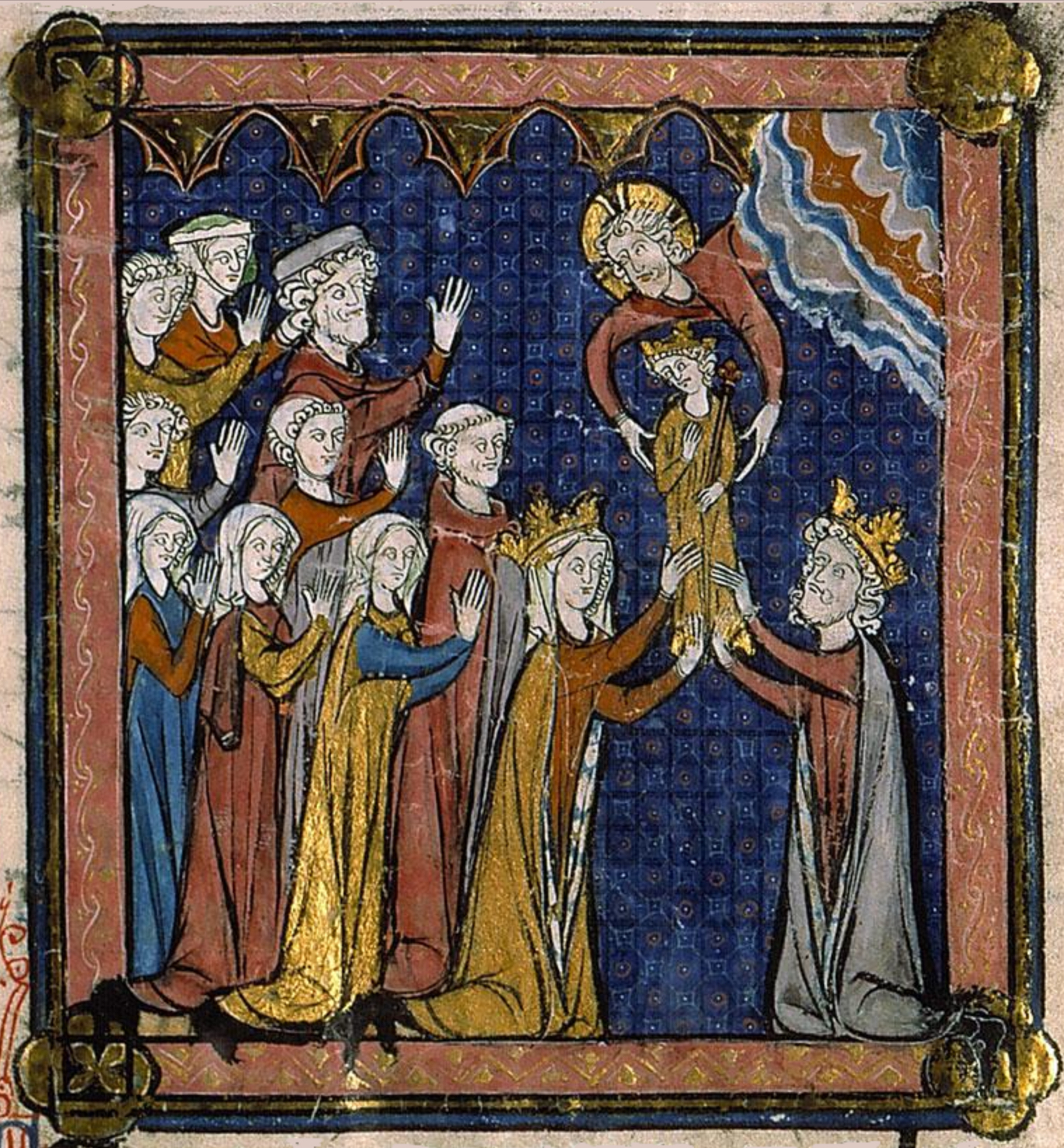 Medieval manuscript depiction of Philip's birth which shows him as literally being handed to his parents, Louis VII of France and Adele of Champagne, by God from above. And then Everybody Clapped.